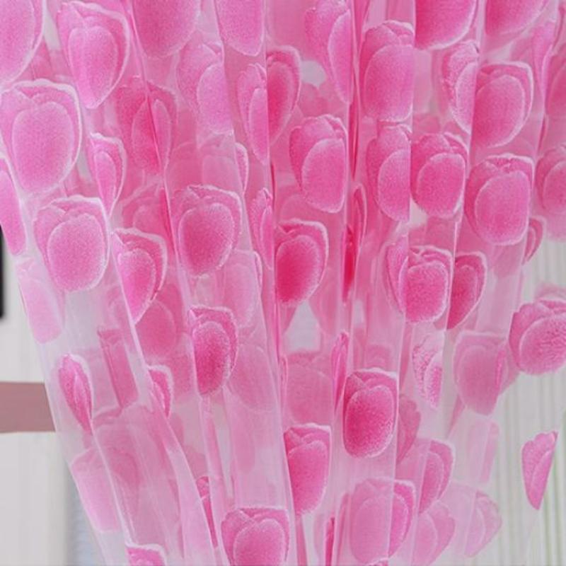 Romantische Tulpen bedruckte Tüllvorhänge Vorhang Raumteiler Tür Fenstervorhänge Wohnzimmer Fensterdekorationen