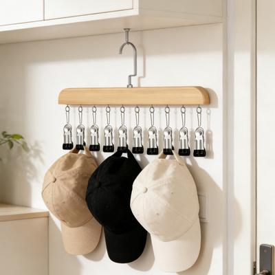 Wooden Hanger For Hats Clothing Vertical Storage Space Saving Organizers With Stainless Steel Construction