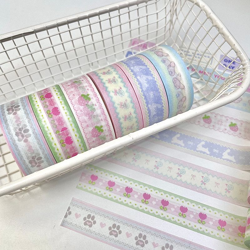 6Pcs Kawaii Washi Tape Cute Korean Scrapbooking Sticker Stationery Journaling Aesthetic Masking Tape 5m/roll