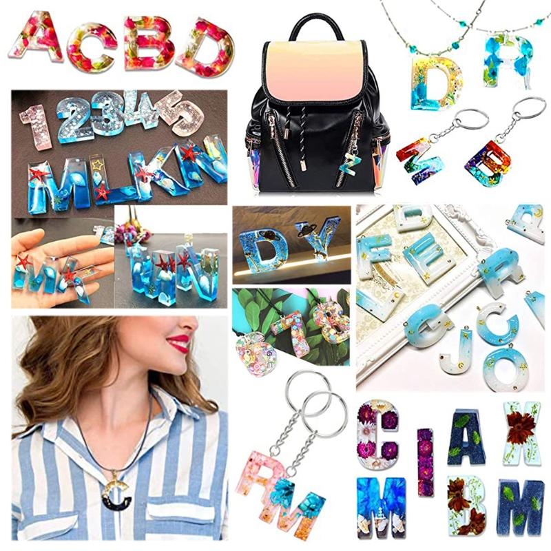 Handmade Necklace Earrings UV Resin Mold English Letters Numbers Pendants Silicone Molds Alphabet Keychain Casting Mold