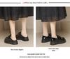 Damen Schwarz Echtes Leder Schnürung Höhenverstellbar Britischer Stil Loafer mit Plüschfutter und Dicker Sohle, 2023 Edition.