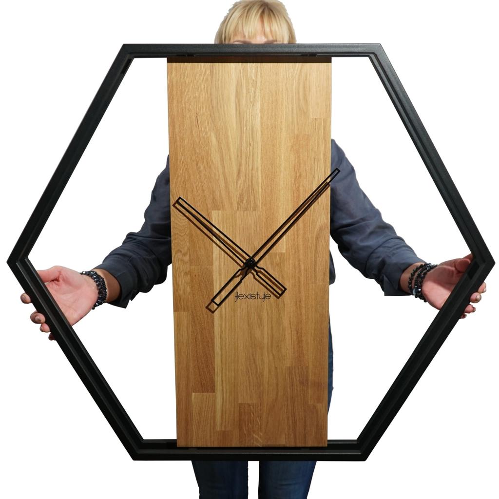 Wooden Wall Clock for the Living Room Loft Hexagon 80cm