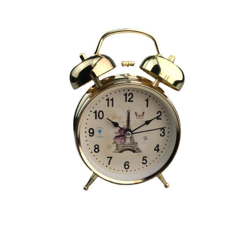 Metal Ringing Alarm Clock Big Ringtone Imitation Gold Retro Clock Face Double Ring Silent Scanning Clock
