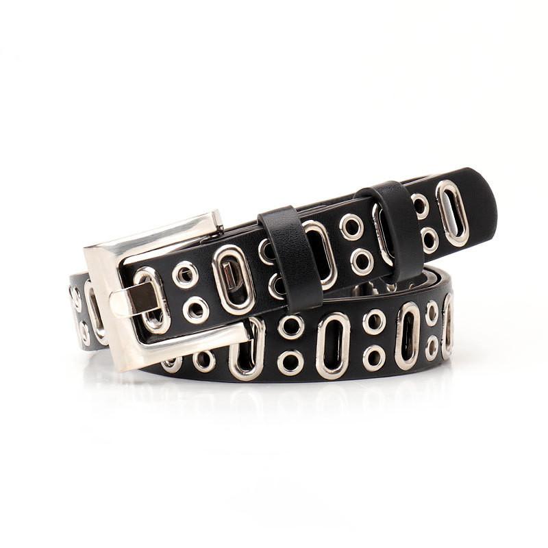 Punk Style Women And Men Belt With Oval Eyelet Design For Trendy Street Fashion