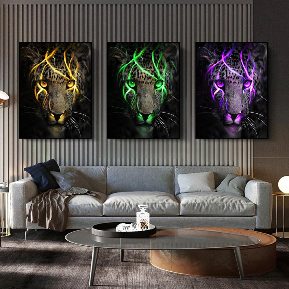 

(твердая деревянная рама)Абстрактное красочное полотно с изображением тигра, плакаты, современное украшение стен в гостиной