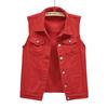 Women's Pink Frayed Denim Vest - Multicolor, Slim Fit, Sleeveless, Ripped Design for Spring/Summer
