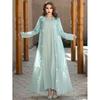 Middle East Organza Seam Drill Cardigan Robe Dress Two-Piece Diamond Studded Dress Set