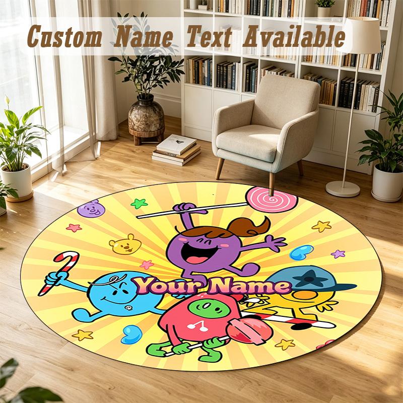 Round Rug Custom NameMr. Men & Little Miss Pattern Non Slip Carpet Home Floor Decor