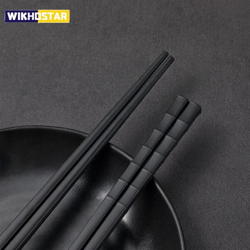 5/10 Pairs Chinese Food Chopsticks Reusable Black Alloy Non Slip Washable Safe Dishes Food Grade High Temperature Sterilizable