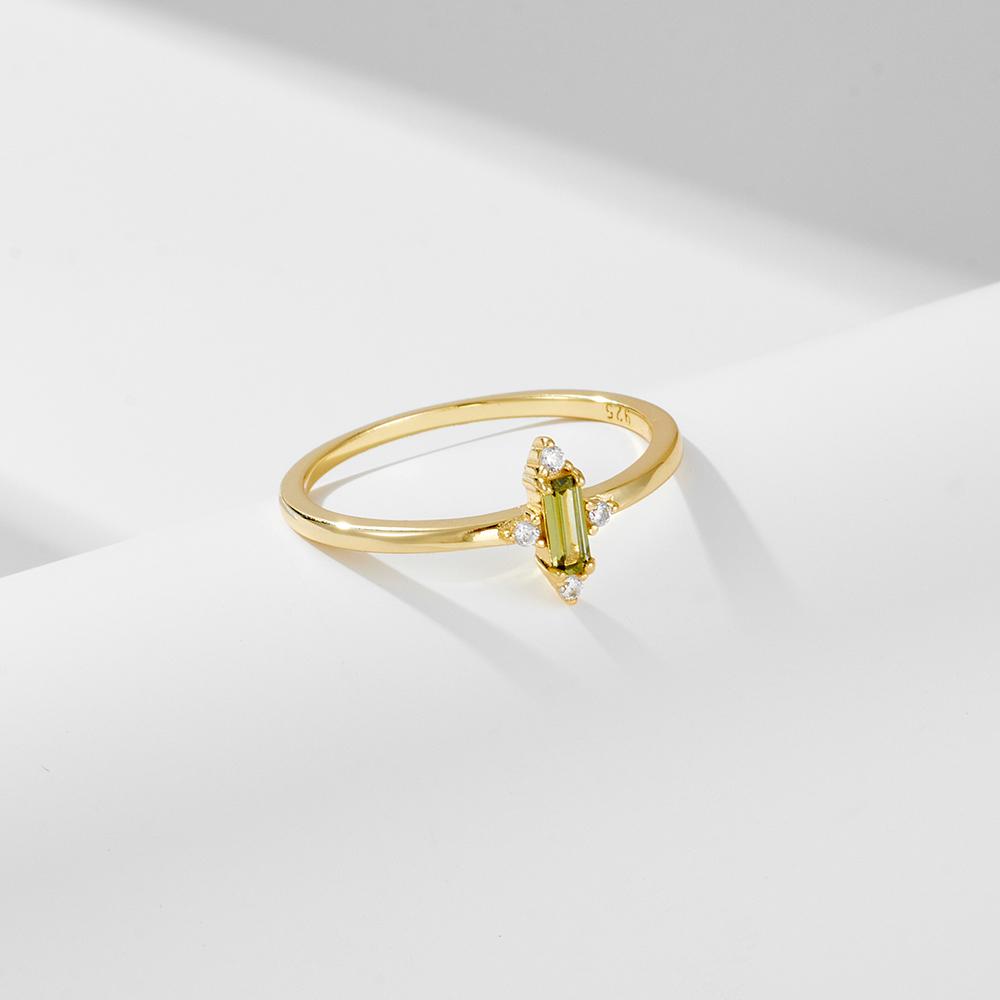New Classic Best Selling Sterling Silver 925 Zircon Baguette Band Ring for Women Green Gemstone Simple Rings Jewelry