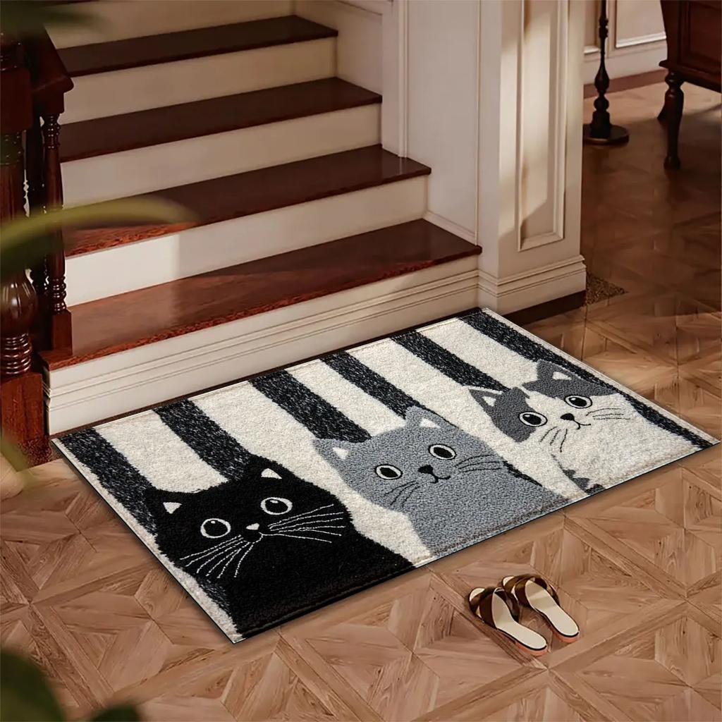 Cat Bathroom Rugs Non Slip Machine Washable Soft Microfiber Absorbent Cute Rug for Tub Shower Sink Home Decor Accessories