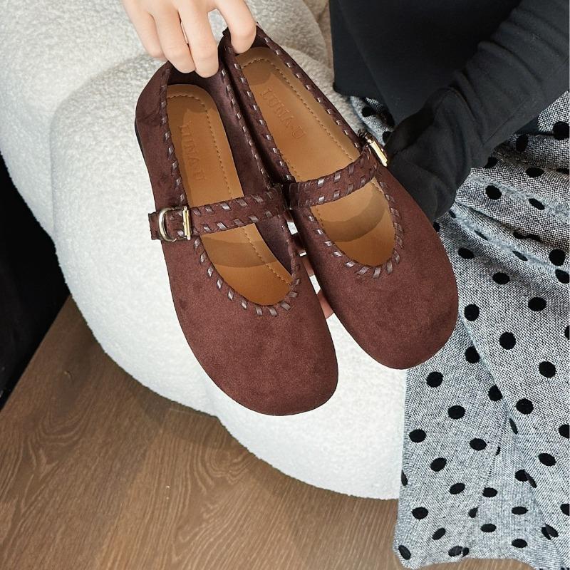 Frosted Leather Mary Jane Shoes Women's New Autumn Grandma Shoes Flat Bottom Shallow Mouth Single Shoes Ballet Shoes