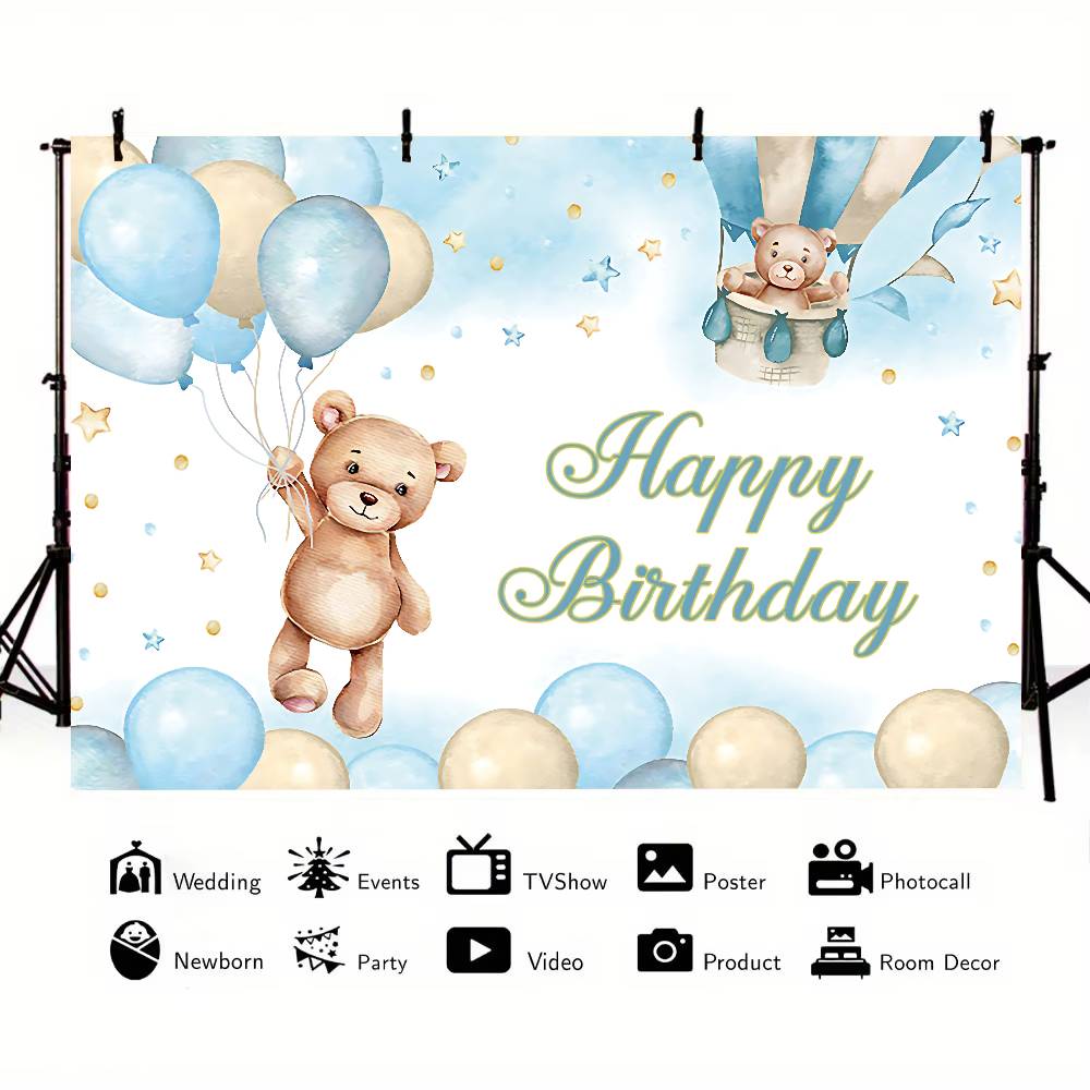 Aby Bear Hot Air Balloon Baby Shower Background Photography Castle Wizard Platform Decoration Gifts Props Poster