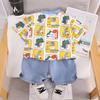 Baby Clothes Set Summer Breathable T-shirt Cartoon Dinosaur for Baby Boy Full Print Short Sleeves Elastic Waist Shorts Top+shorts Sets