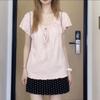 Unique and Chic Front Shoulder Straps, Super Good-looking Short-sleeved T-shirt, Summer White Thin Belly-covering Temperament Top