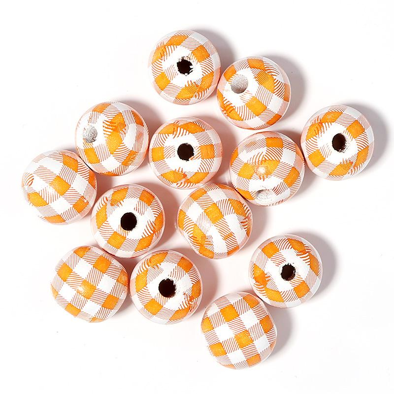 20pcs/lot Checkered Pattern Round Balls For Jewelry Making Wooden Beads Loose Spacer Beads DIY Bracelet Necklace Accessory