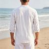 Men's Linen Stand-Up Collar Striped Shirt Spring and Autumn Casual Commuter Trend Slim-Fit Long Sleeve Shirt