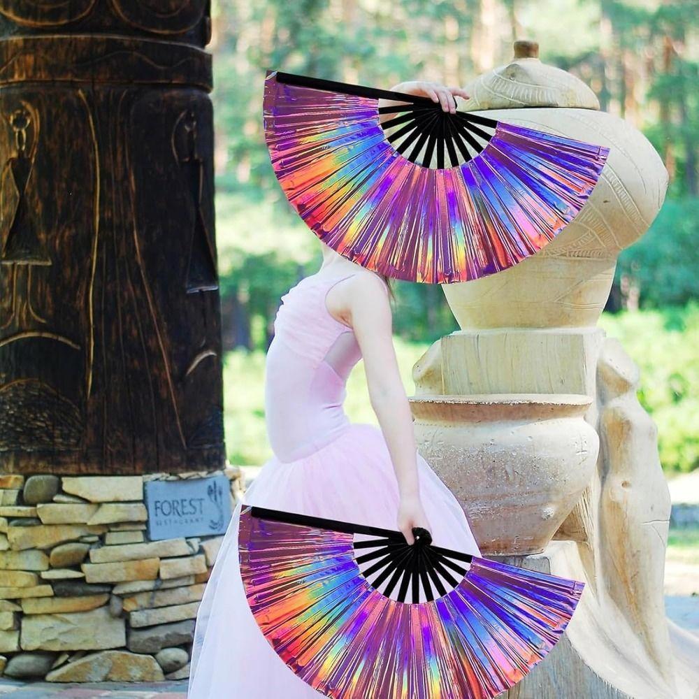 Vikbar Bambuvift PVC Lättvikt UV Fluorescerande Vikvift Bärbar 33cm Färgglad Reflekterande Vift Scenföreställning Dans