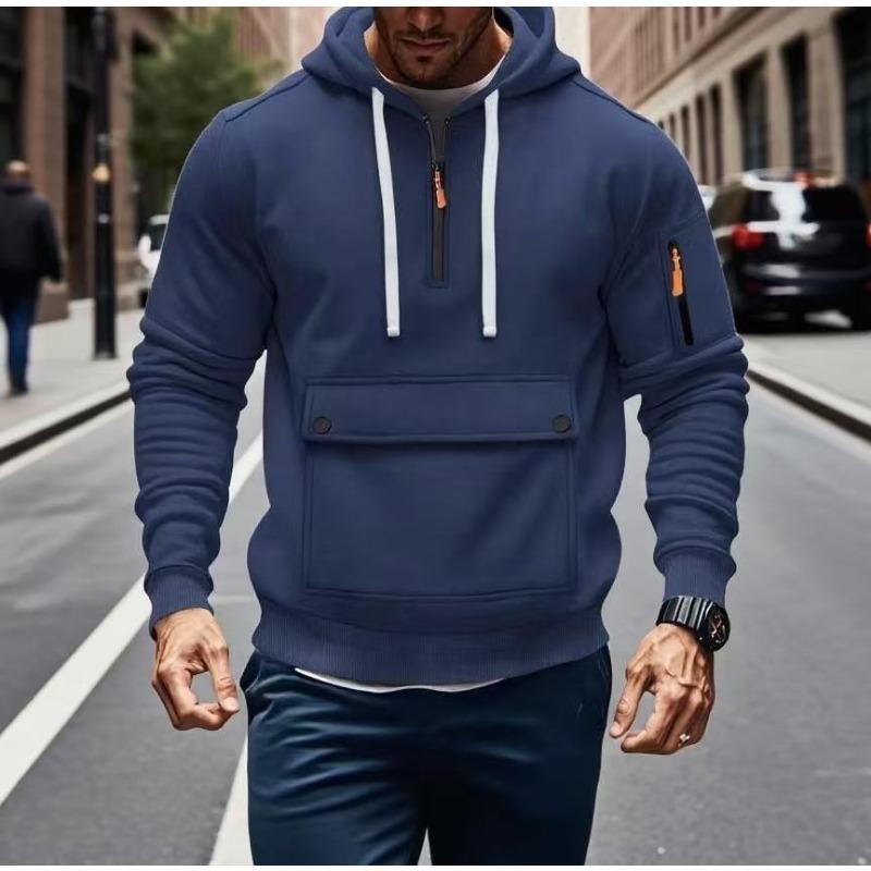 Men S Casual Hooded Sweatshirt Long Sleeve Pullover With Zipper Pocket