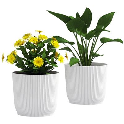 Set of Two Diameter 22cm Planters - White
