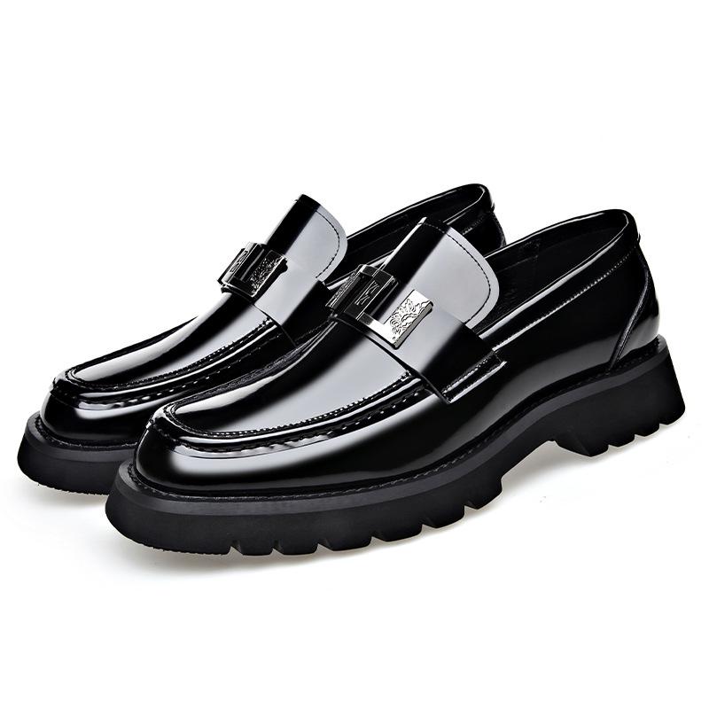 Men's Extra Large Leather Slip-On Business Casual Shoes with Thick Sole and Fashion Buckle