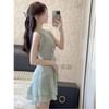 Pure Desire Style Premium Thai Daughter Neck Ruffle Leaf Edge Dress Women's Summer French Waist Skirt