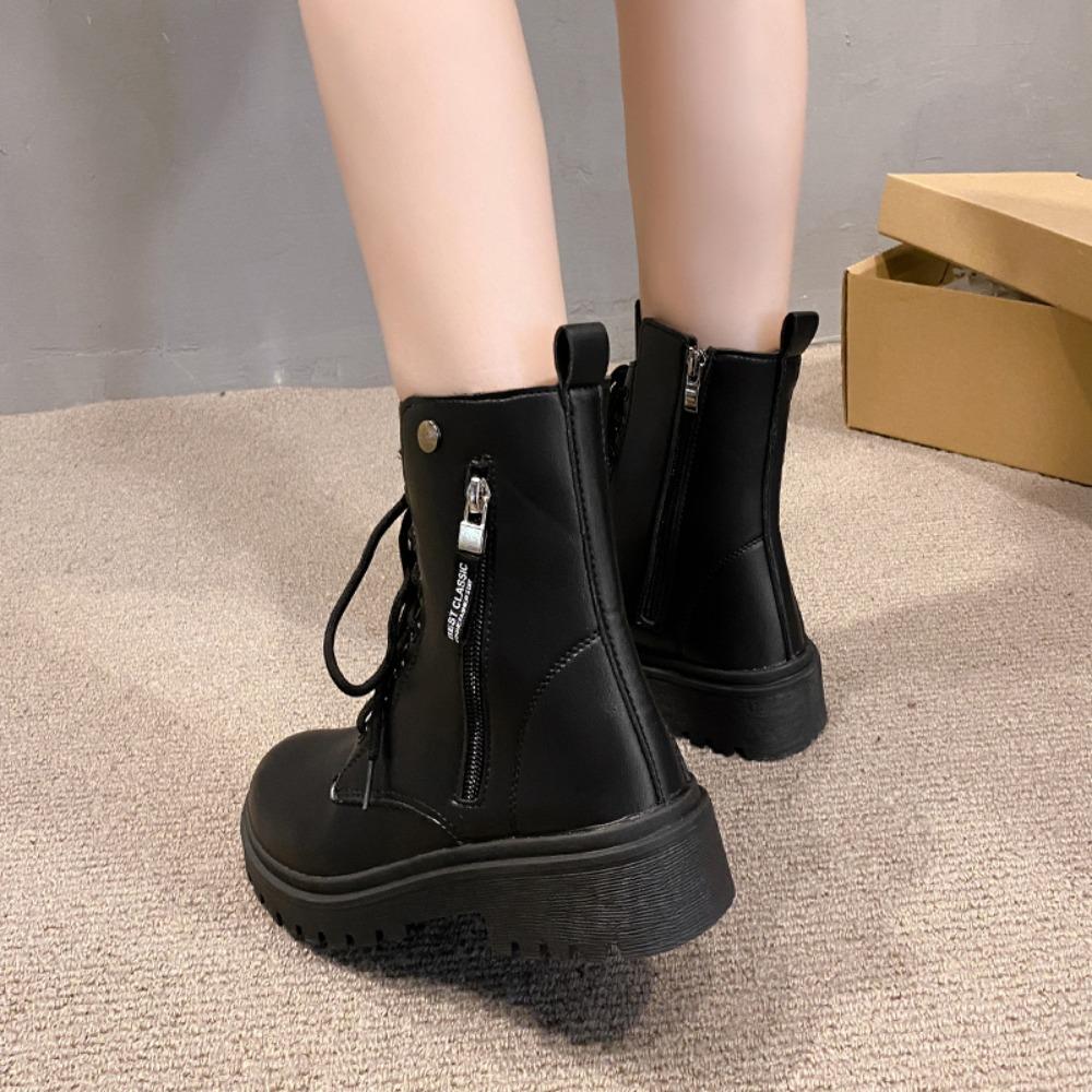 Fashion 2025 New Boots Ladies Lace-Up Shoes for Women Warm Platform Zipper Black Casual Comfortable Ankle Boots
