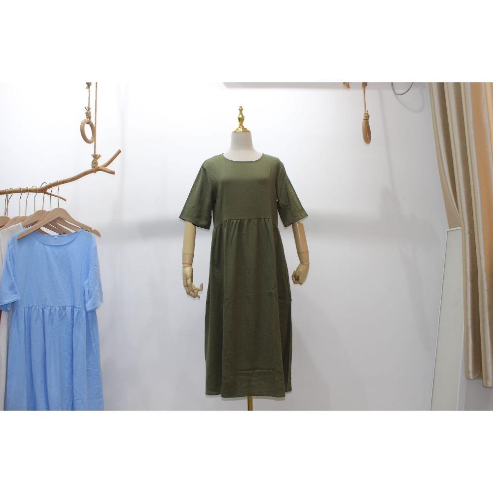 Spring and Summer Round Neck Casual Loose Solid Color Dress