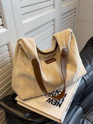 Bolso de Lona con Diamantes de Moda 2025: Bolso de Hombro Grande de Capacidad para el Viaje Diario de Mujer