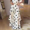 Europe, America 2025 new polka dot printing neck sleeveless top cake skirt set