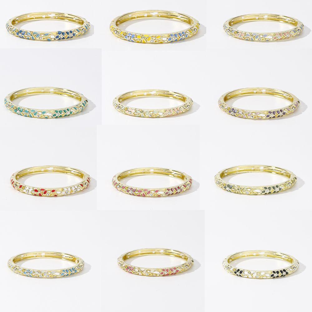 Traditional Flower Crystal Bangle Colorful Women's Hand Bracelet Vintage Cloisonne Bangle Ladies
