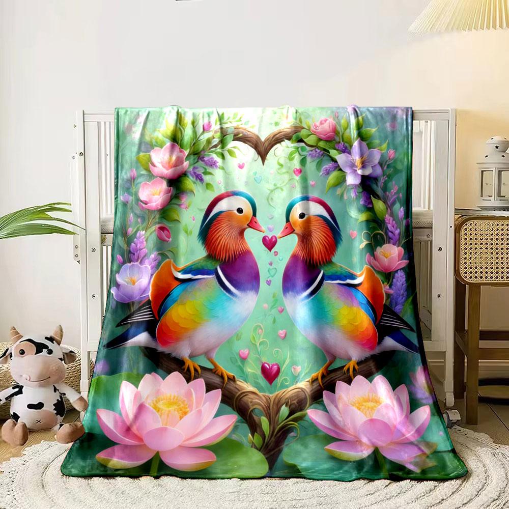 

Two Little Birds Heart Wreath Print Blanket, All-Season Multi-Use for Nap Camping Travel Car Sofa Luxury Gifts Multi-Size 75x90cm