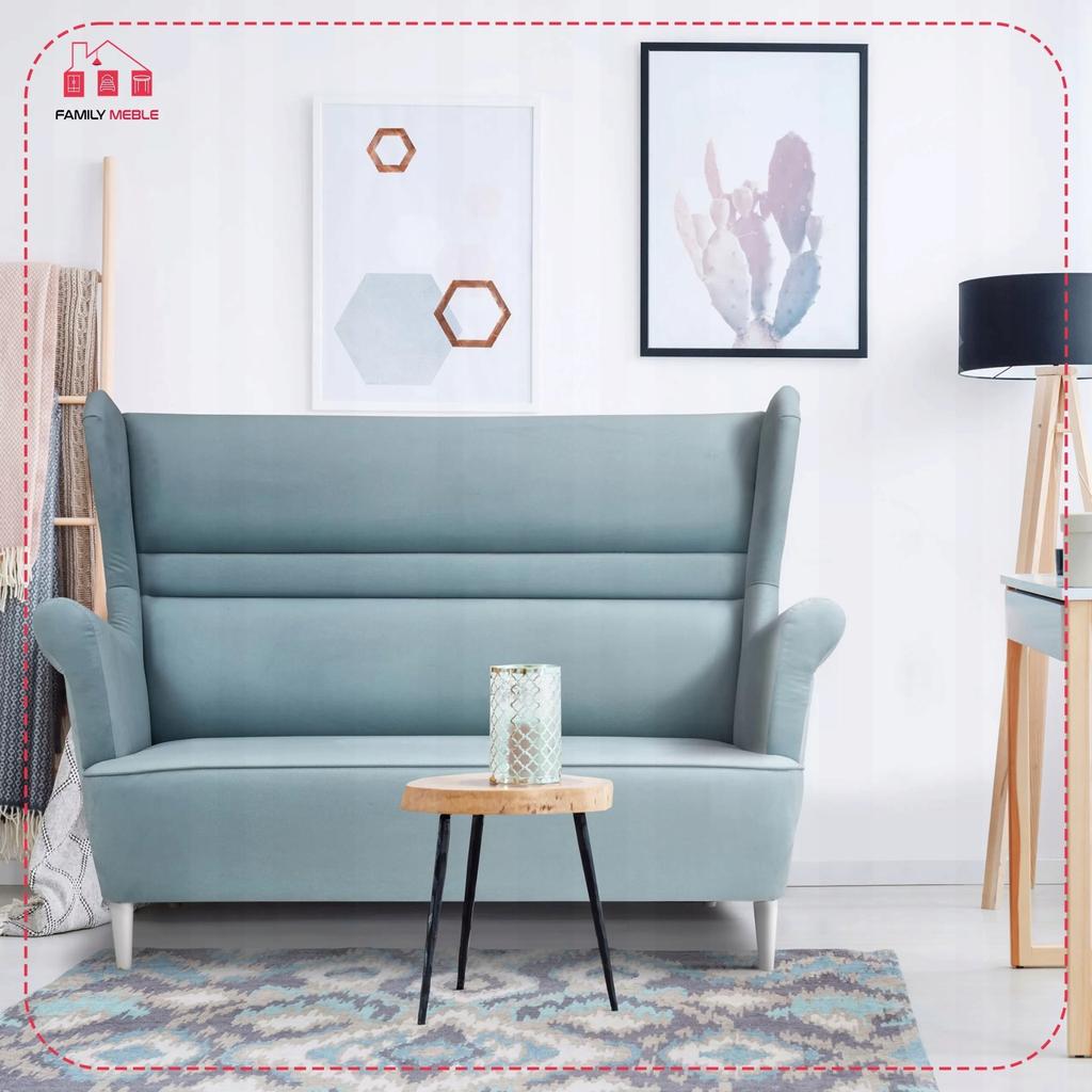 Zestaw wypoczynkowy mebli uszak Zoja sofa fotele pufy Family Meble komplet nowy