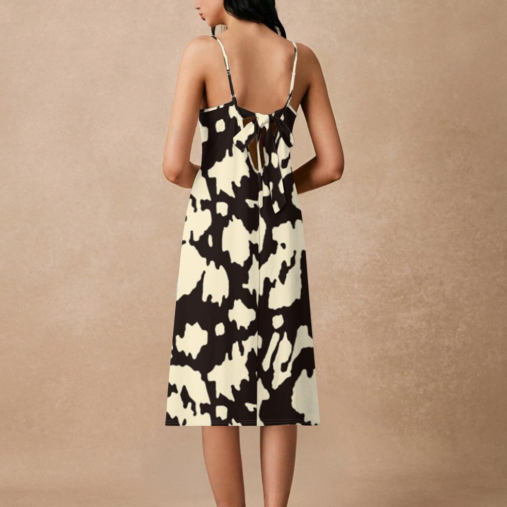 Women's Spaghetti Strap Backless Bow Loose Casual Beach Holiday Dress Sundress