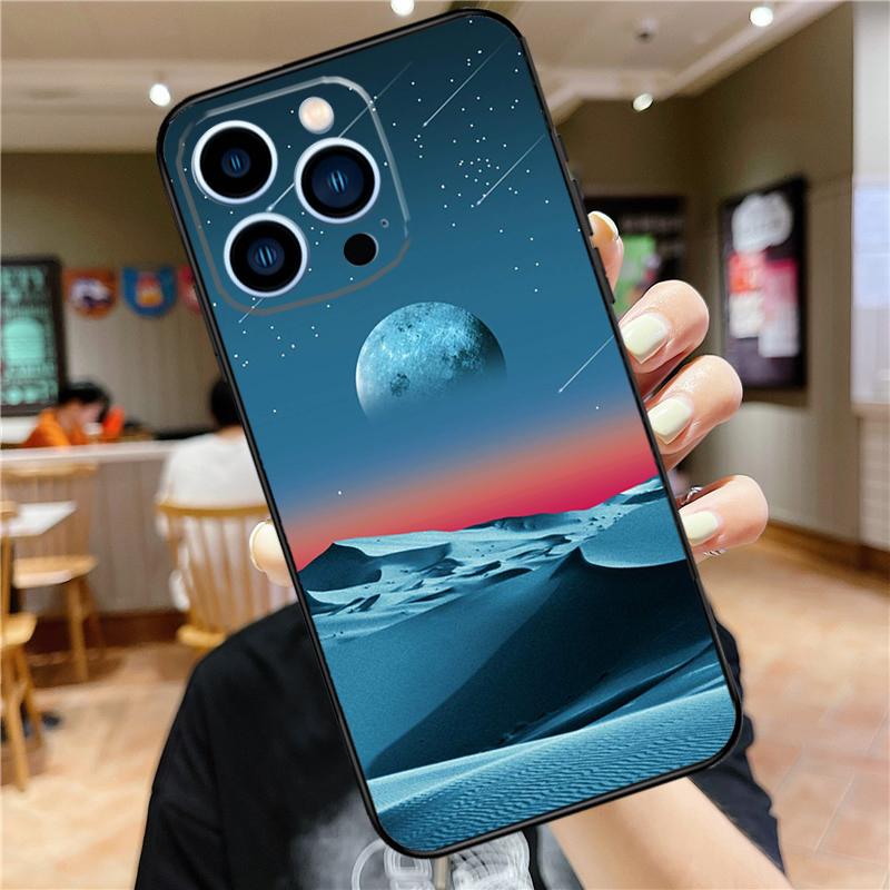 Moon Stars Space Case For iPhone 17 Pro Max 16 15 14 11 12 13 Mini Plus 16e 17 Air Bumper Cover Accessories