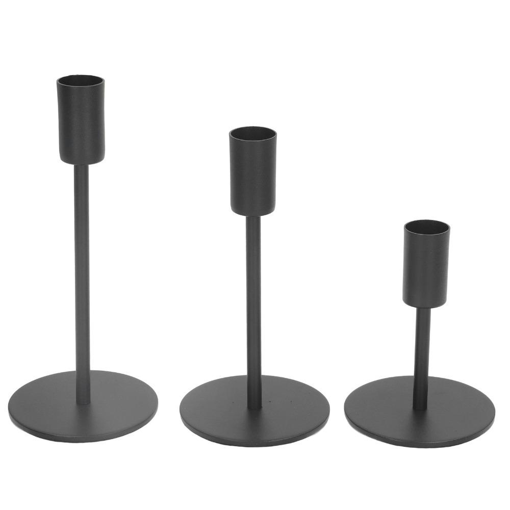3pcs Black Metal Taper Candle Holders 3 Heights Round Base Candle Holders  Wedding Decor
