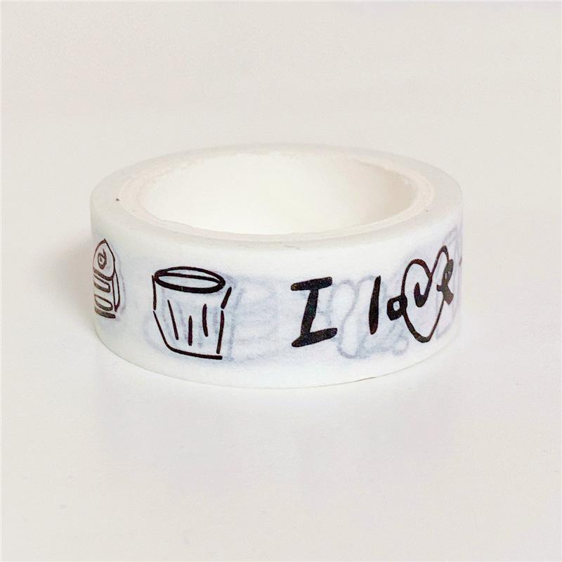 5m Washi Tape Heart Cake Pattern Black White Decorative Paper Tape for Journaling Sealing Stickers Stationery Ins Style