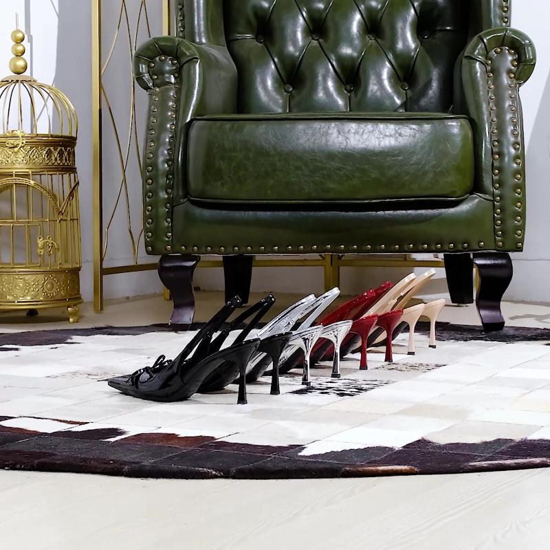Korean Style Pointed Toe High Heels Shallow Mouth Hollow Bow Back Trip Strap Women's Shoes Thin Heels Back Empty Shoes Women