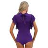 Womens Cha Cha Costume Mesh Ruffles Short Sleeve Leotard Adjustable Back Tie Design Stage Dancewear