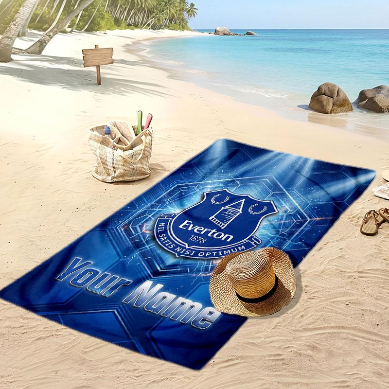 Everton FC Personalized Printed Beach Towel Soccer Logo Support Custom Name Text Absorbent Towel For Sport Travel Special Gift