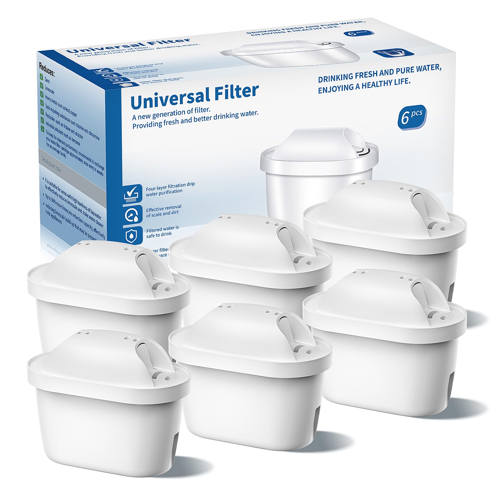 

BREAUILL Water Purification Pot Replacement Cartridge Fit for Compatible Filter Cartridge High Removal Japanese Specification Set of 6 [BRITA MAXTRA]