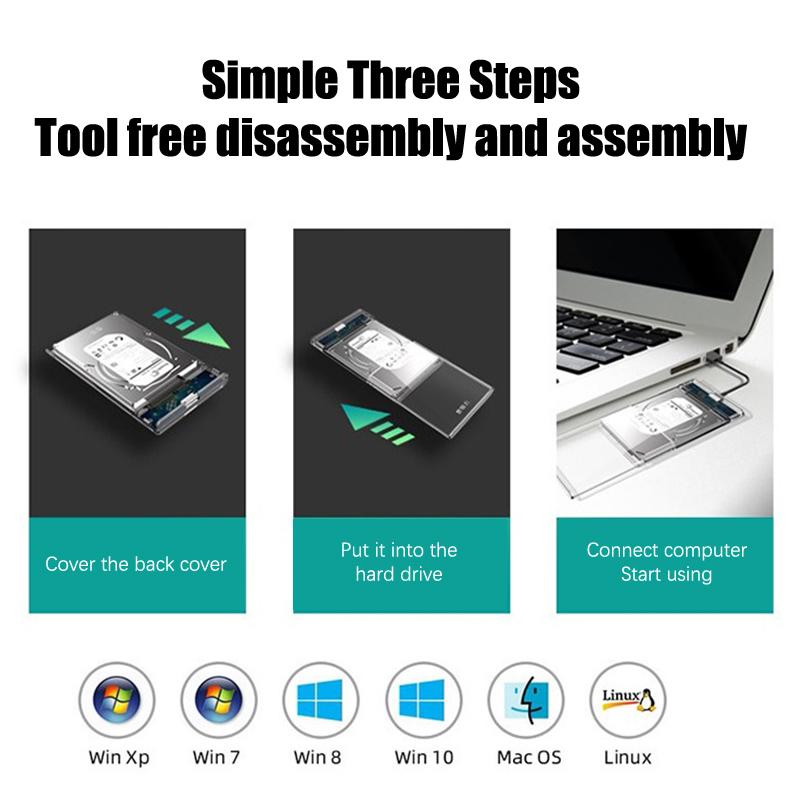 2,5-calowa obudowa na dysk twardy USB 3.1/2.0 Type C, obudowa na dysk SSD SATA, obudowa na zewnętrzny dysk twardy SSD lub HDD do notebooka