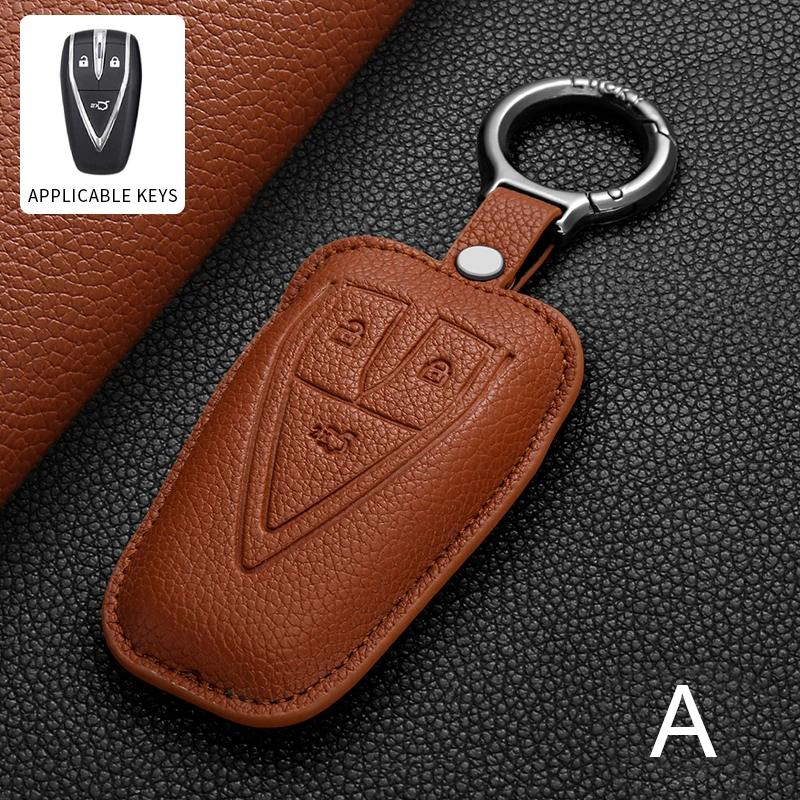Leather Car Remote Key Case Cover Shell Protector Fob For Changan UNIT UNIK CS35PLUS CS55 PLUS CS75 PLUS Oshan X7 X5 Accessories