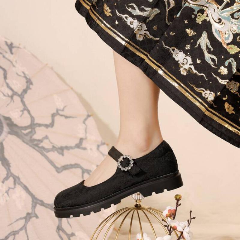 New Chinese Style Girls Single Shoes Platform Girls Student Shoes Buckle Retro Children's Hanfu Shoes Four Seasons Princess Shoes