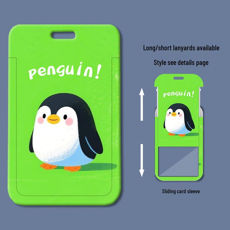 Cute Penguin Slide Cover ID Card Holder for Students & Work