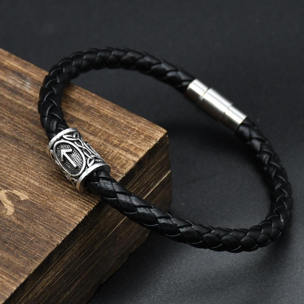 Men Leather Viking Bracelets Rune Charms Beads Valknut Amulet DIY Bracelets Bangles Jewelry