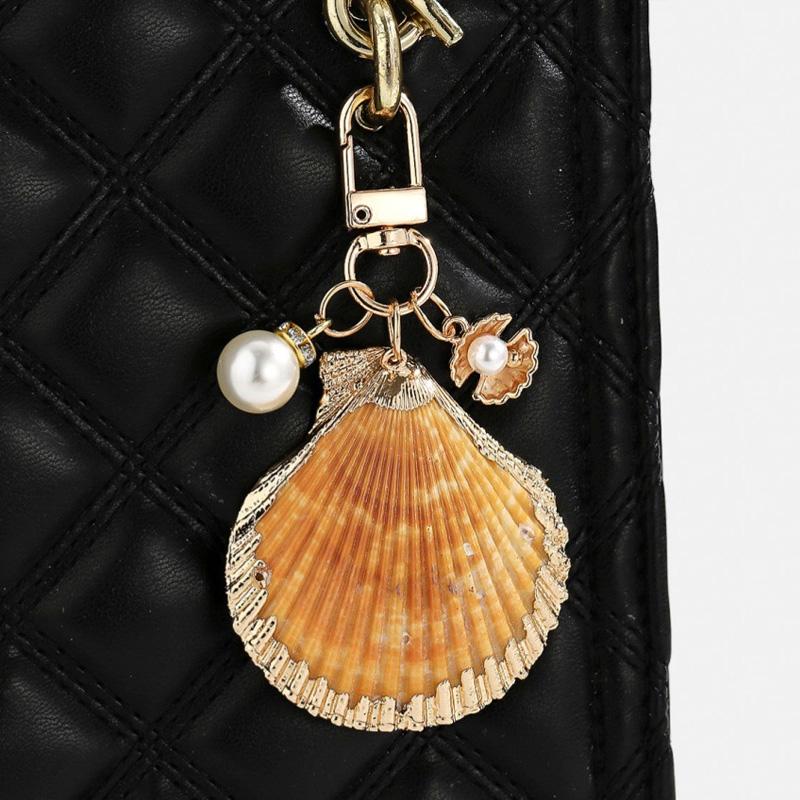 1pc Keyring Pendant Asymmetrical Imitation Pearl Naturally Shell Bag Accessory Keychain Starfish Shell