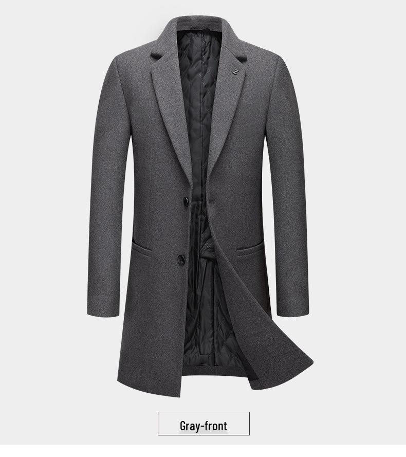 Mittellanger Wollmantel für Herren: Herbst/Winter Mode, Bügelfrei, Baumwollwattiert, Verdickte Jacke.