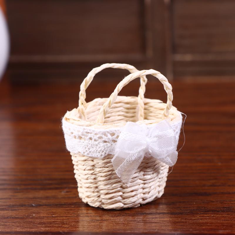 1/12 Dollhouse Cute Mini Rattan Hand Basket Model Dollhouse Kitchen Accessories Dolls House Decoration Toy Pretend Play Toys