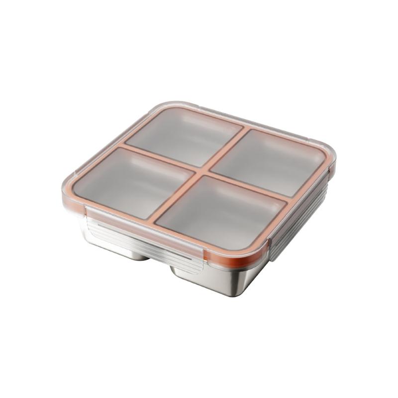 Contenitore Alimentare Ermetico Durevole a 4 Scomparti Acciaio Inossidabile 304 Contenitore per Alimenti per Adulti Bambini 720ML